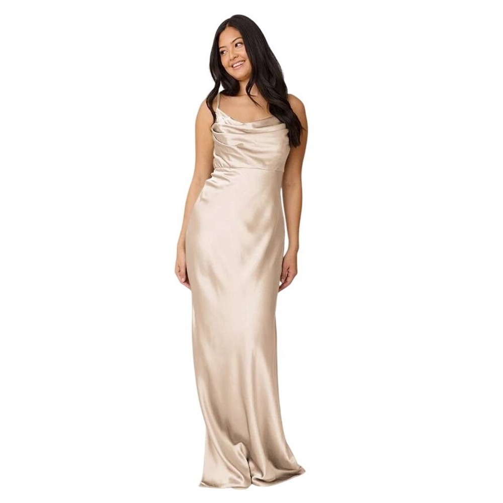 Revelry Sky Drapey Satin Double Slit Dress Gold Champagne 18